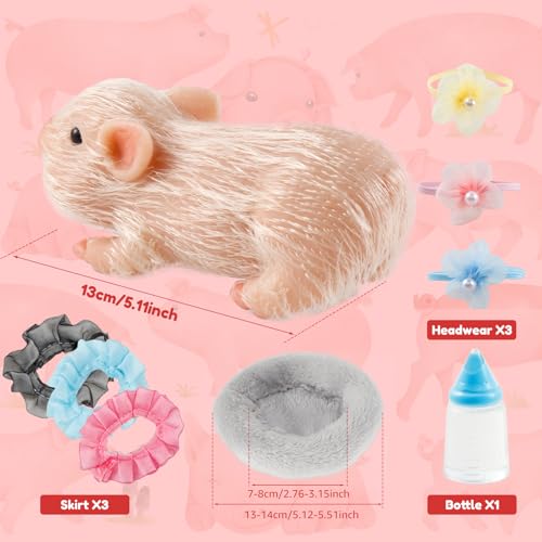 HOTBEST Silicone Pig Silicone 5 Inch Lifelike Pig Doll with Nursing Bottle and Clothing Accessories Cute Realistic Miniature Reborn Interesting Full Body Toys White F - Image 5