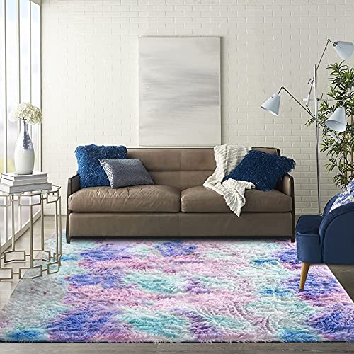 A Nice Night Shaggy Fluffy Faux Fur Area RugSoft Luxurious Shag Carpet Rugs for Nursery Rug Bedroom Living Room Luxury Bed Side Plush Carpets Rectangle Light Purple 6x9