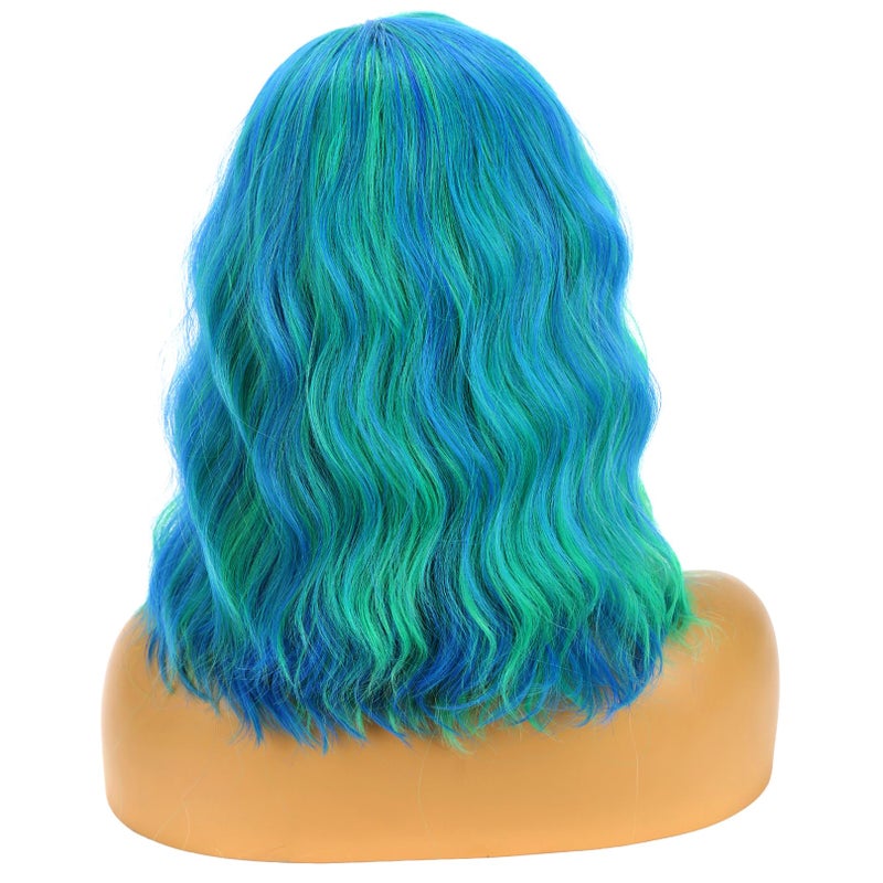 BERON Green and Blue Wigs for Women Girls Short Curly Wavy Hair Wig Colored 14" Body Wave Halloween Cosplay Daily Party Wigs - Image 4