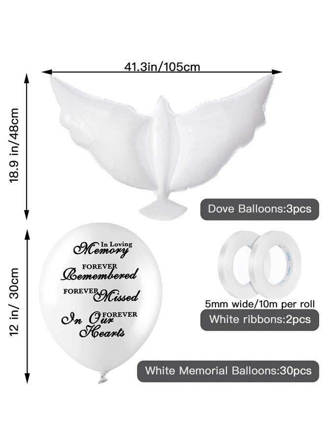 Jishi - Dove Memorial Balloons To Release In Sky, Biodegradable Funeral Balloons Memorial Decorations For Celebration Of Life Party Happy Birthday In Heaven, 30 Memorial Balloons & 3 White Dove Balloons - Image 1
