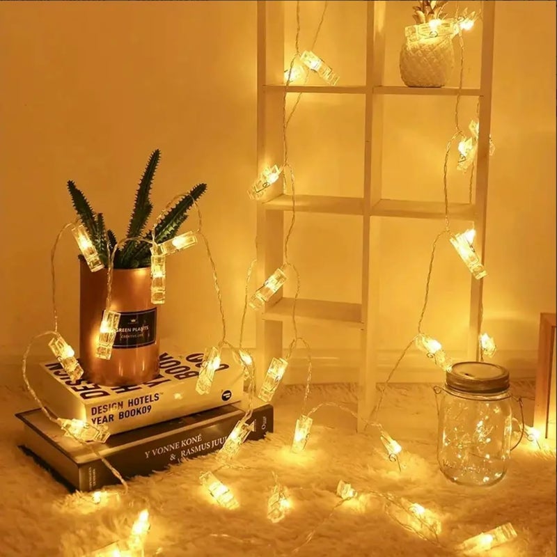 MANSAA أضواء خيطية LED MANSAA M77 مع مشابك صور 4 متر 20 LED لون أصفر تعمل بواسطة USB مع 20 مشبك مرفق - Image 3