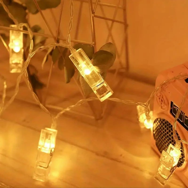 MANSAA أضواء خيطية LED MANSAA M77 مع مشابك صور 4 متر 20 LED لون أصفر تعمل بواسطة USB مع 20 مشبك مرفق - Image 4