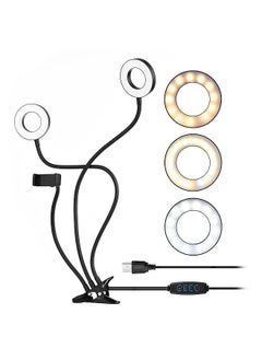 Andoer 3.5 Inch Clip-On Mini USB Ring Light Fill-in Lamp Dual Lights 3 Lighting Modes Dimmable Flexible Arms Design with Phone Holder for Live Streaming Video Online Singing Chatting Selfies