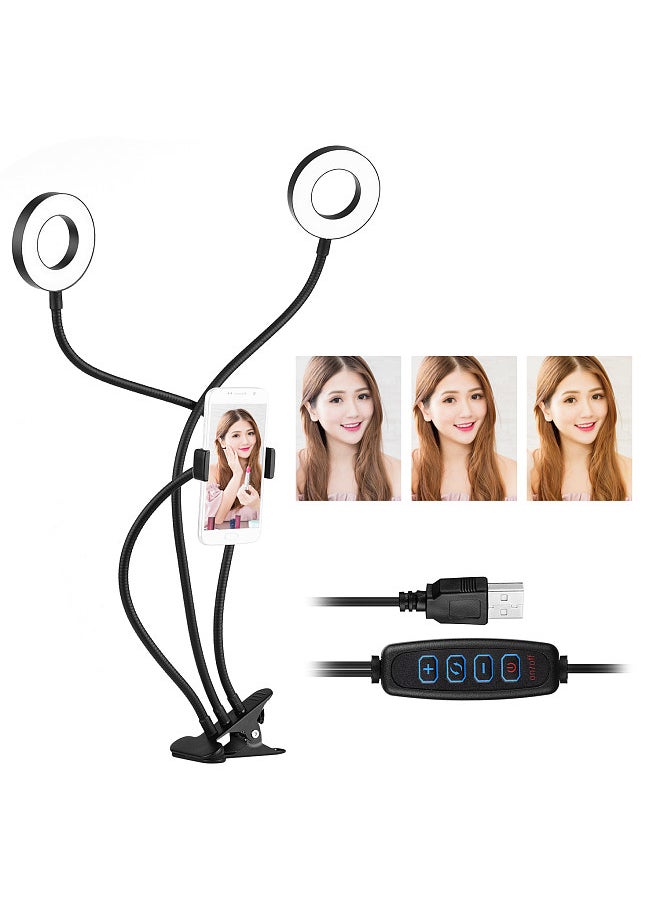 ANDOER - Andoer 3.5 Inch Clip-On Mini USB Ring Light Fill-in Lamp Dual Lights 3 Lighting Modes Dimmable Flexible Arms Design with Phone Holder for Live Streaming Video Online Singing Chatting Selfies - Image 1
