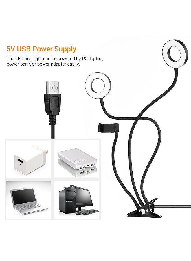 ANDOER - Andoer 3.5 Inch Clip-On Mini USB Ring Light Fill-in Lamp Dual Lights 3 Lighting Modes Dimmable Flexible Arms Design with Phone Holder for Live Streaming Video Online Singing Chatting Selfies - Image 1