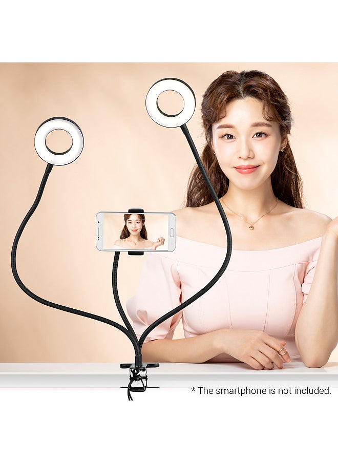 ANDOER - Andoer 3.5 Inch Clip-On Mini USB Ring Light Fill-in Lamp Dual Lights 3 Lighting Modes Dimmable Flexible Arms Design with Phone Holder for Live Streaming Video Online Singing Chatting Selfies - Image 1
