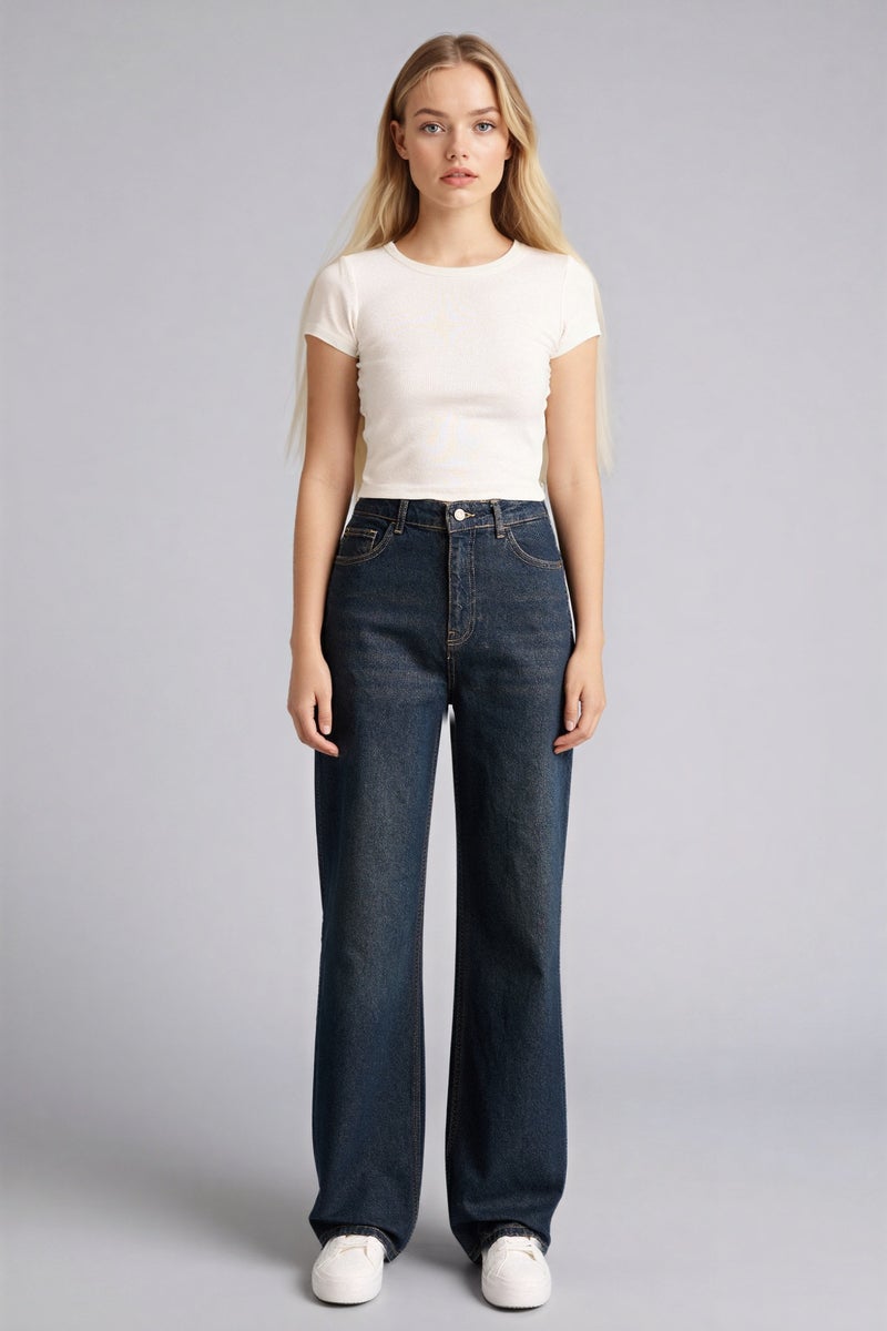 ديفاكتو بنطلون جينز وايد ليج برجل واسع وخصر عالي - Image 1