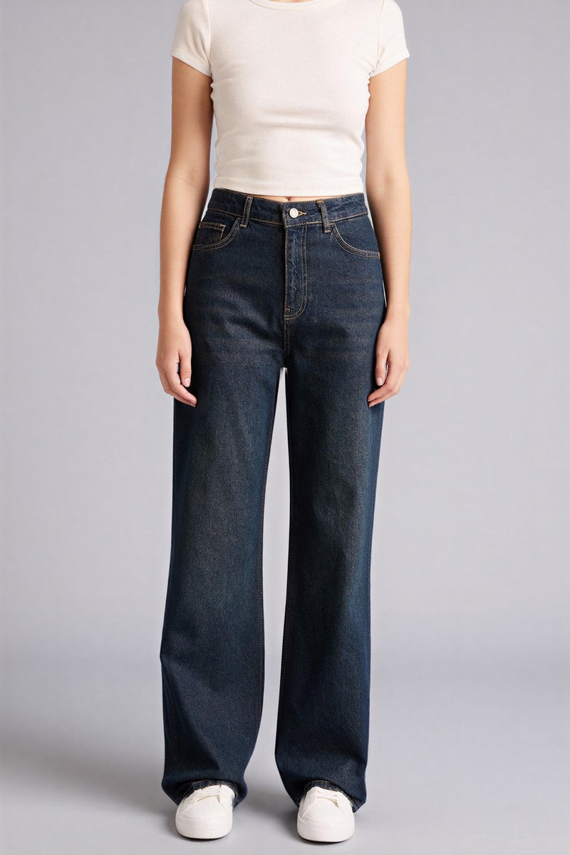 ديفاكتو بنطلون جينز وايد ليج برجل واسع وخصر عالي - Image 3