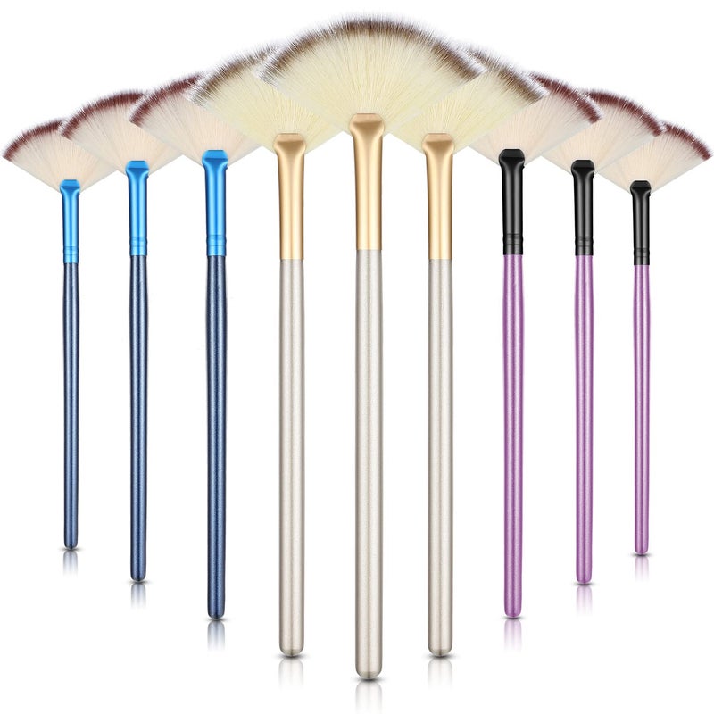 Maitys 9 Pieces Facial Fan Mask Brushes Soft Facial Applicator Brushes Tools for Peel Glycolic Makeup for Mud CreamBlue Purple Champagne - Image 3