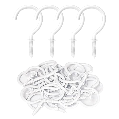 RELBRO Screw Hooks, 1-1/4 Inch Metal Screw in Cup Hooks, White, 50 Pcs - Image 1