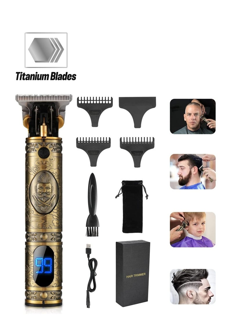 ELTRAZONE Upgraded Hair Trimmer Beard Clippers for Men Professional USB Electric Hair Clippers for Hair Cutting T Blade Gold Trimmers Pro Li Cordless Outliner Zero Gaped Rechargeable Retro Trimmer LED Display - Image 1