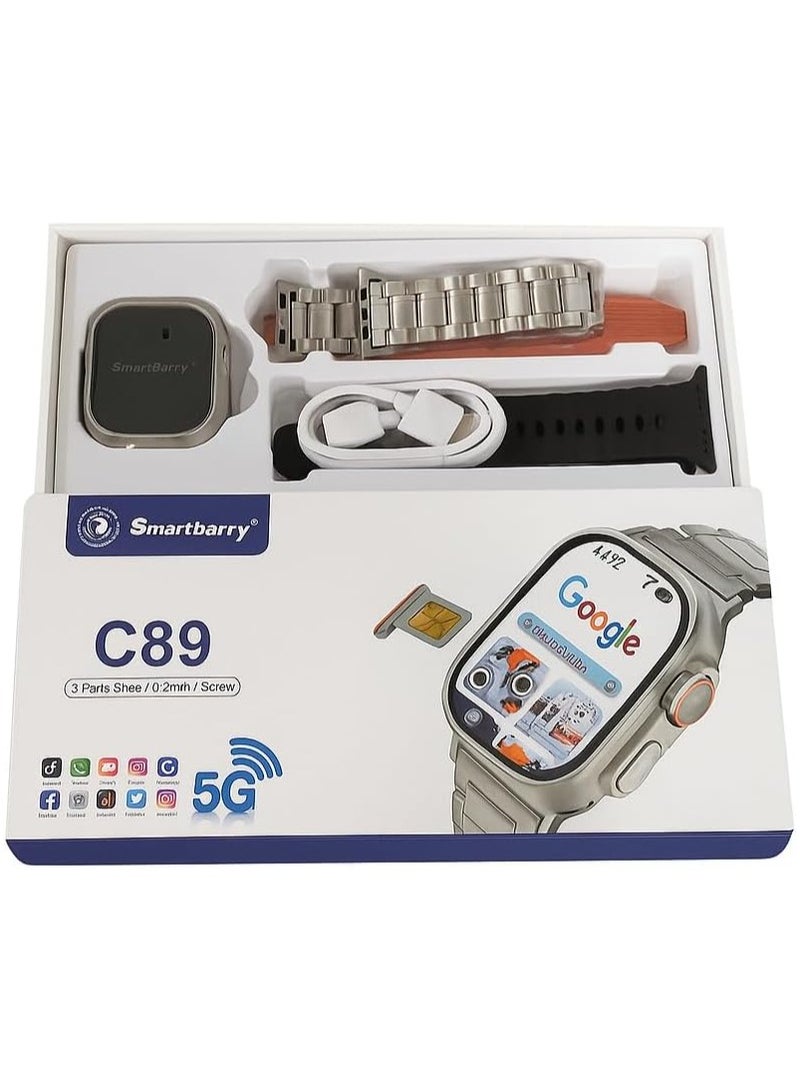 سمارت باري ساعه C89 الذكيه اتصال 5G - مكالمات تعمل بنظام اندرويد مع ذاكره داخليه 64 جيجا , رام 4 جيجا تدعم جميع تطبيقات جوجل بلاي كهاتف بين يديك - شاشه عاليه الدقه بحجم 2.2 انش - Image 1