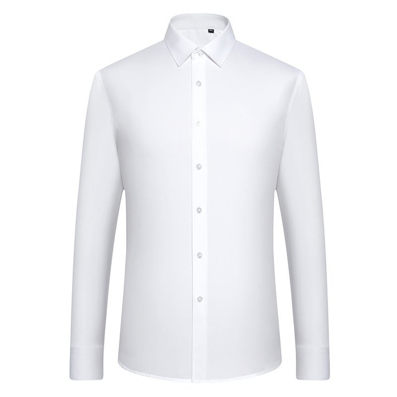 Mens Bamboo Fiber Long Sleeve Shirt Micro-elastic Non-ironing Shirt Business Casual Work Clothes Embroidered Wholesale Square Collar Men White 