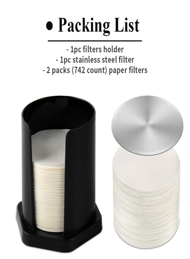 CAFEMASY Coffee Filter Holder for Aeropress-Filter - CAFEMASY 742 Count Replacement Paper Filters with Black Filters Holder Metal Filter Compatible for Aeropress Original Go Clear Espresso Coffee Maker - Image 2