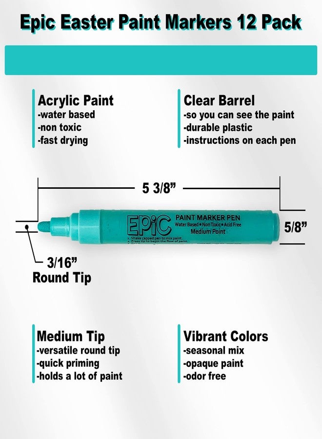 Epic Easter Paint Markers - Permanent Opaque Acrylic Paint - Non Toxic - Water Based - Medium Tip - 12 Springtime Colors - Pastel - Easter Egg - Image 3
