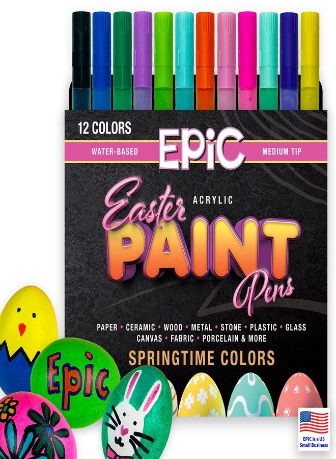 Epic Easter Paint Markers - Permanent Opaque Acrylic Paint - Non Toxic - Water Based - Medium Tip - 12 Springtime Colors - Pastel - Easter Egg - Image 1