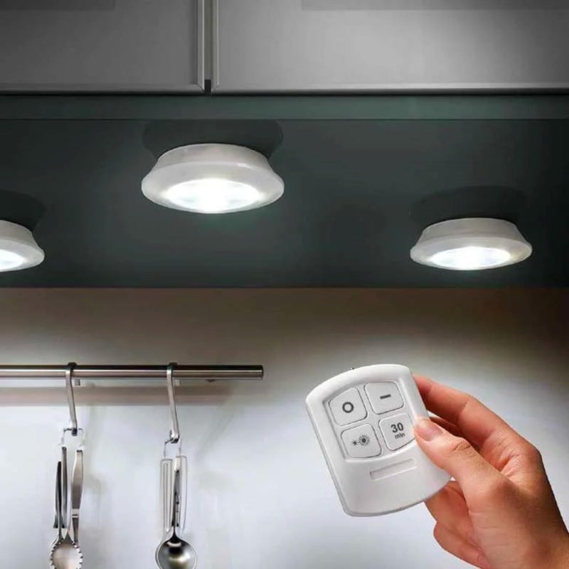 Amber LED Set of 3 LED Lights with Remote Control White Light - Spotlight for Under Cabinet, Pantry, Kitchen, Wireless Lighting (11 Batteries Included) - Image 3