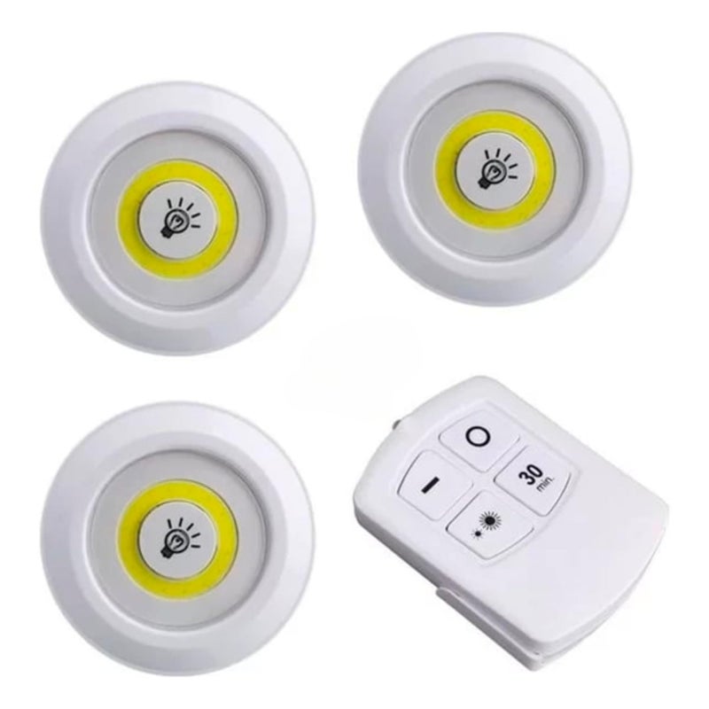 Amber LED Set of 3 LED Lights with Remote Control White Light - Spotlight for Under Cabinet, Pantry, Kitchen, Wireless Lighting (11 Batteries Included) - Image 1