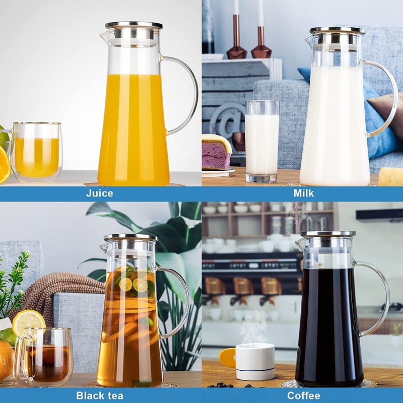 KAMVY 13 Liter Glass Pitcher with Stainless Steel lid iced Tea Pitcher Water jug hot Cold Water Wine Coffee Milk Juice Beverage Carafe and Sun Tea jar 1300ml Jug 1300 ml - Image 5