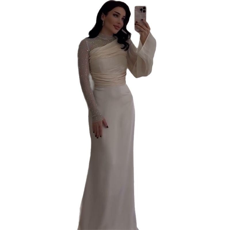 Women'S Long Sleeve Round Neck Grid Color Brick Light Luxury Dress - Image 5