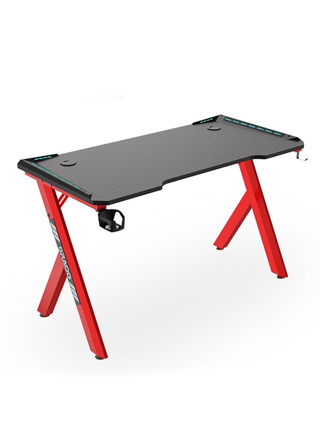 Yolu - Carbon Fibre Surface Gaming Desk with Led Lights,Large RGB Gaming Computer Desk with Cup Holder Headphone Hook - Image 1