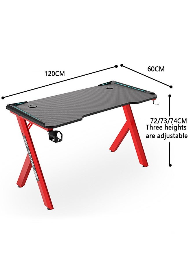 Yolu - Carbon Fibre Surface Gaming Desk with Led Lights,Large RGB Gaming Computer Desk with Cup Holder Headphone Hook - Image 1