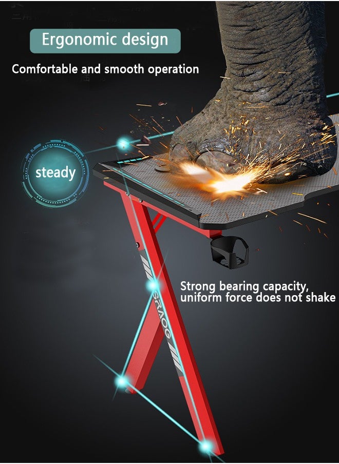 Yolu - Carbon Fibre Surface Gaming Desk with Led Lights,Large RGB Gaming Computer Desk with Cup Holder Headphone Hook - Image 1
