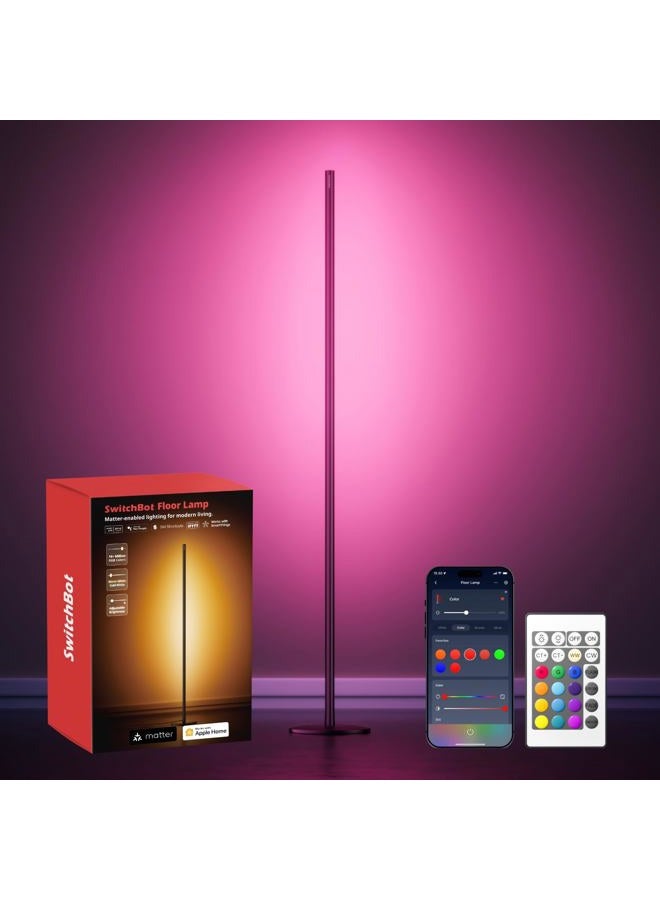 Floor Lamp with Matter, RGB, Warm Cool White, Corner Floor Lamp Compatible with Apple Home, Alexa, Google Home, 1200lm, Music Sync, Scene Modes, 16 Million Colors for Living Room Bedroom