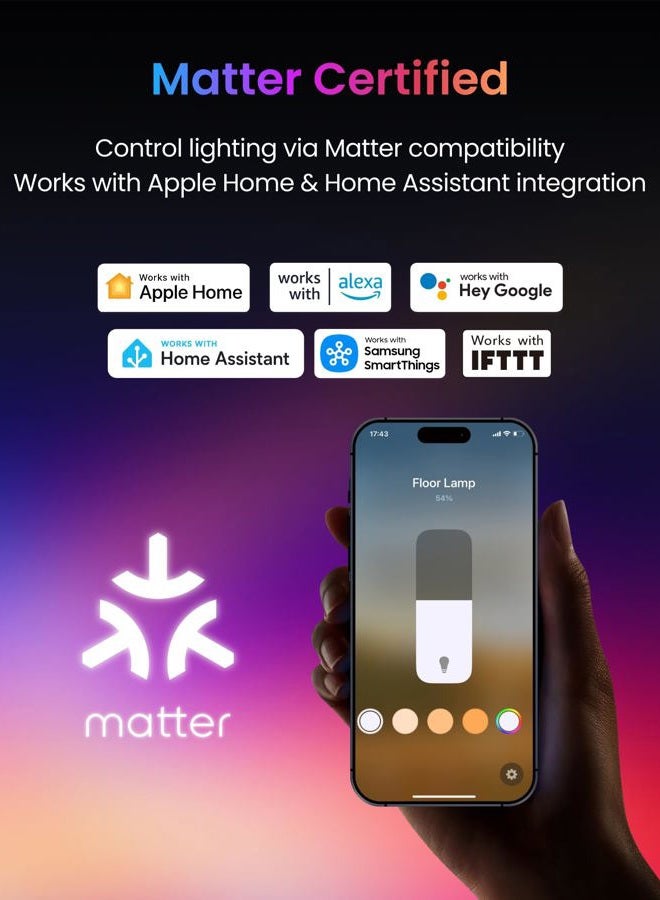 SwitchBot Floor Lamp with Matter, RGB, Warm Cool White, Corner Floor Lamp Compatible with Apple Home, Alexa, Google Home, 1200lm, Music Sync, Scene Modes, 16 Million Colors for Living Room Bedroom - Image 2