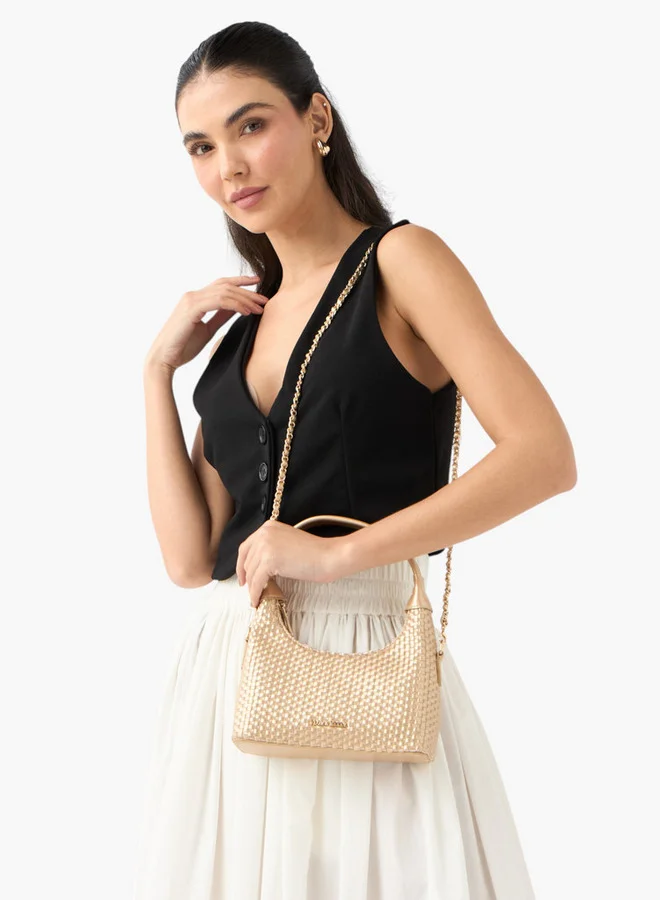 Flora Bella By Shoexpress Weave Textured Shoulder Bag with Zip Closure