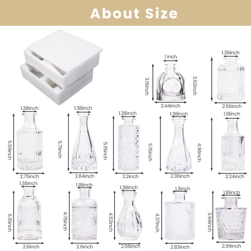 TBWIND Glass Bud Vases Set of 12, Small Vases for Centerpieces, Vintage Mini Vases for Wedding Decor, Clear Glass Bud Vase in Bulk, Office and Home Table Flower DÃ©cor - Image 2