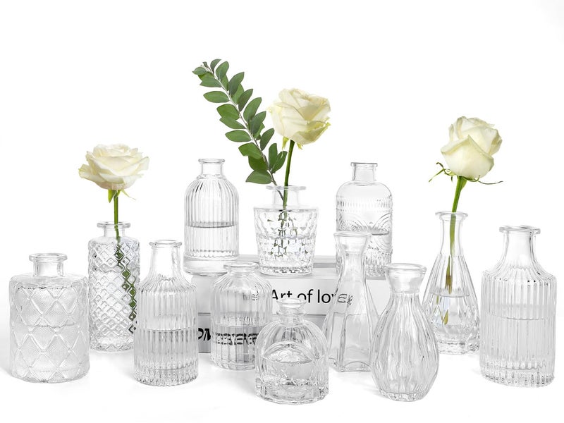 TBWIND Glass Bud Vases Set of 12, Small Vases for Centerpieces, Vintage Mini Vases for Wedding Decor, Clear Glass Bud Vase in Bulk, Office and Home Table Flower DÃ©cor - Image 1