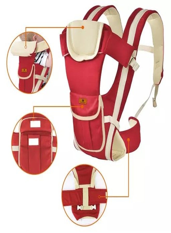 SKMODEL STYLISH Kid Adjustable Hands-Free 4-In-1 Baby Carrier Cum Kangaroo Bag With Comfortable Head Support & Buckle Straps For 0-18 Months Baby (Red) - Image 2