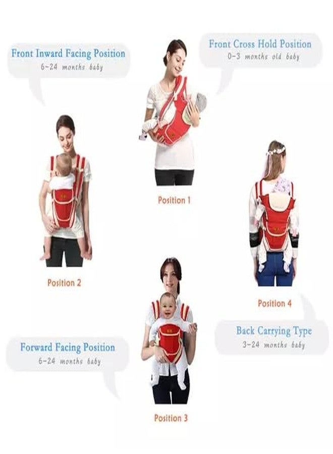 SKMODEL STYLISH Kid Adjustable Hands-Free 4-In-1 Baby Carrier Cum Kangaroo Bag With Comfortable Head Support & Buckle Straps For 0-18 Months Baby (Red) - Image 4