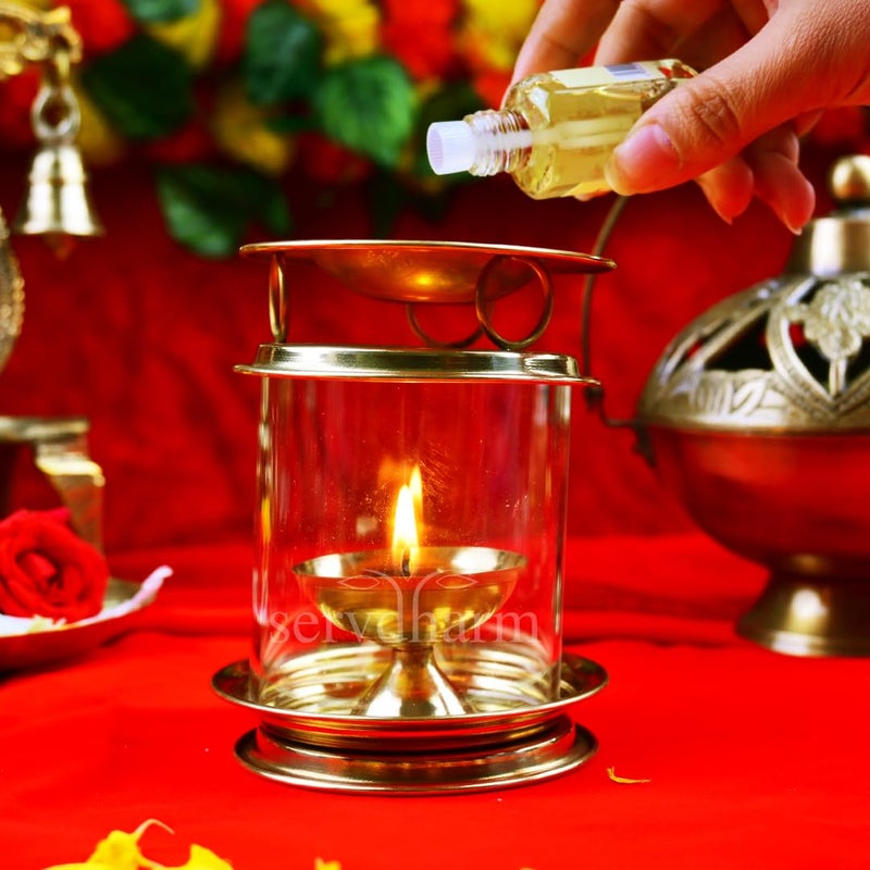 ServDharm Brass Diya Camphor DiffuserAroma Incence BurnerKapoor Dani Brass Akhand Diya for Puja with Borosilicate Glass Cover Multipurpose Essential Oil Camphor Burner 4 inches 20 ml - Image 3