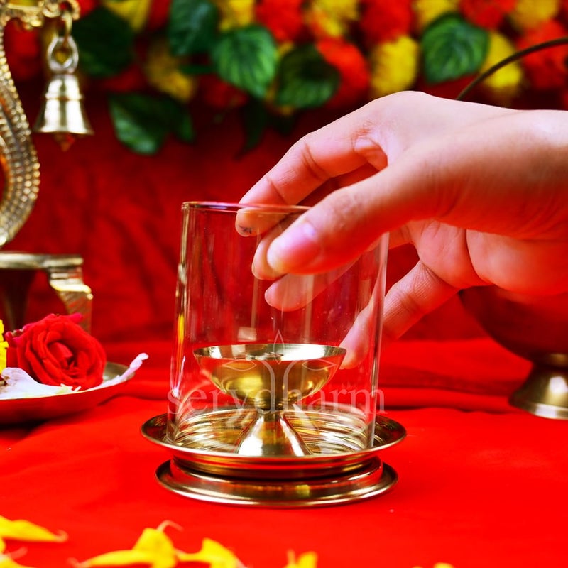 ServDharm Brass Diya Camphor DiffuserAroma Incence BurnerKapoor Dani Brass Akhand Diya for Puja with Borosilicate Glass Cover Multipurpose Essential Oil Camphor Burner 4 inches 20 ml - Image 2