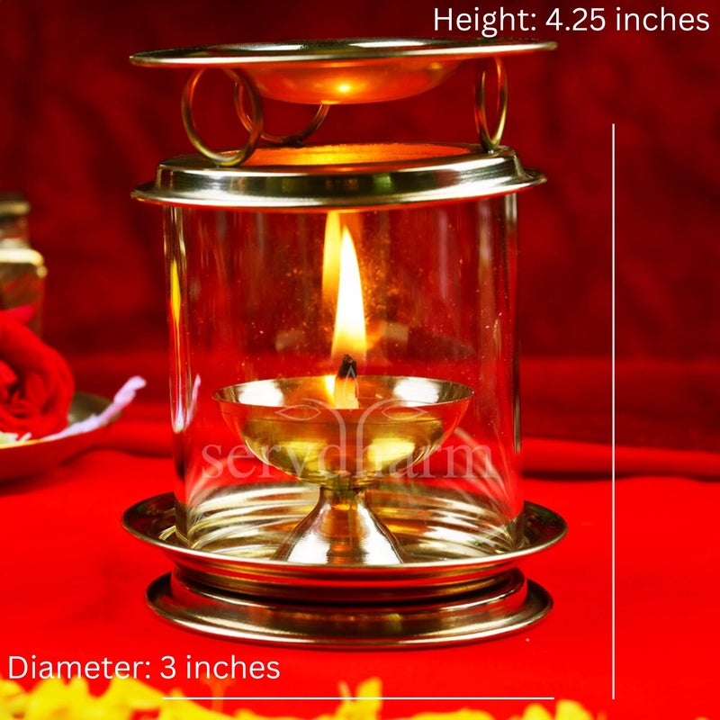 ServDharm Brass Diya Camphor DiffuserAroma Incence BurnerKapoor Dani Brass Akhand Diya for Puja with Borosilicate Glass Cover Multipurpose Essential Oil Camphor Burner 4 inches 20 ml - Image 5