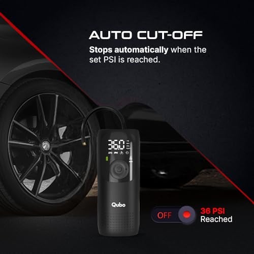 Qubo Smart Tyre Inflator PRO from Hero Group | Turbo Motor with Super Fast Inflation |150 PSI |Car 12V Port Input |Digital Display |5 Air Fill Modes |LED Light |Multiple Nozzles |Auto Cut-Off | Black - Image 5