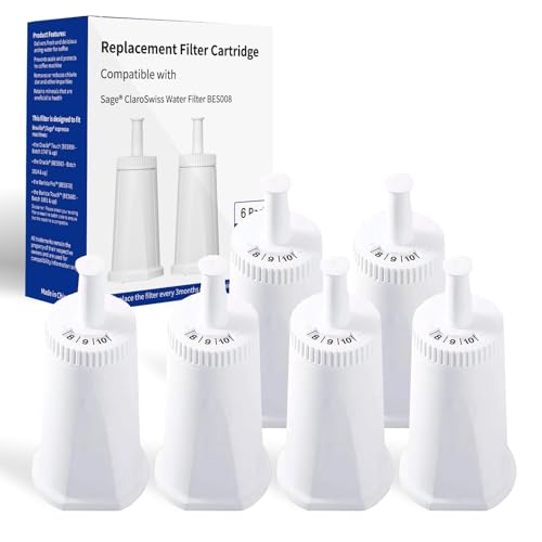 Bewafia 6 Pack Bes880 Water Filter Replacement Compatible with Brevile Sage Oracle Touch,Barista,Claro Swiss,BES878,Bes920,Bes008 Espresso Coffee Machine,Replaces Part #BES008WHT0NUC1 - Image 1