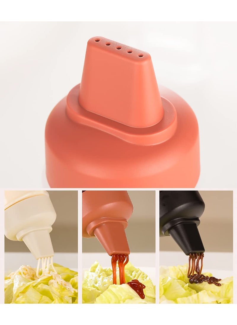 we3 Porous Squeeze Bottle Condiment Bottles Hot Sauce Dispenser Refillable Five Hole Container with Lid Squirt Bottle Sauce Dispenser Ketchup Bottle (Red)