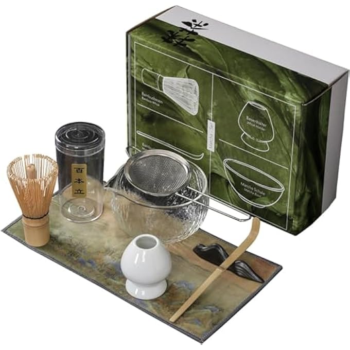 MostNow 7Pcs Matcha Whisk SetIncluding Matcha Whisk And Bowl Matcha Sifter Matcha Whisk Holder And Tea Cloth Matcha Spoon And Scoop Stand Matcha Kit For Matcha Tea Lover Gift Clear - Image 1