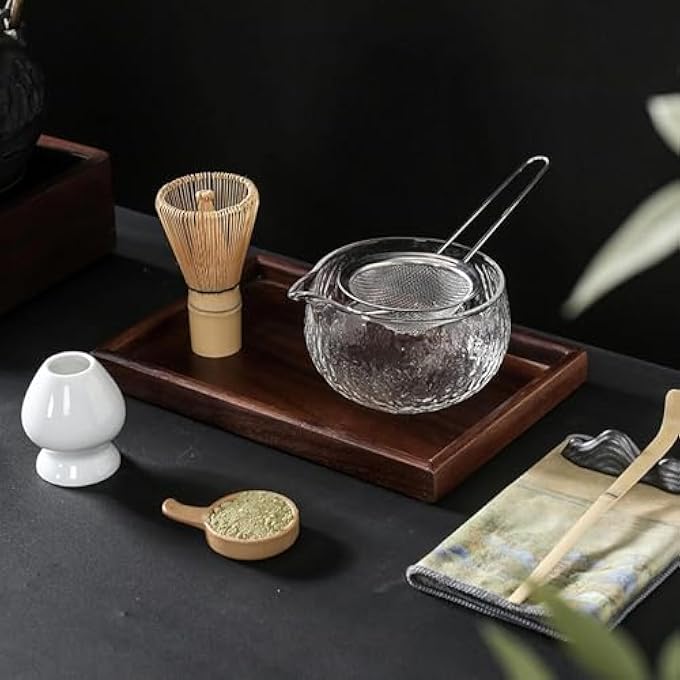 MostNow 7Pcs Matcha Whisk SetIncluding Matcha Whisk And Bowl Matcha Sifter Matcha Whisk Holder And Tea Cloth Matcha Spoon And Scoop Stand Matcha Kit For Matcha Tea Lover Gift Clear - Image 3