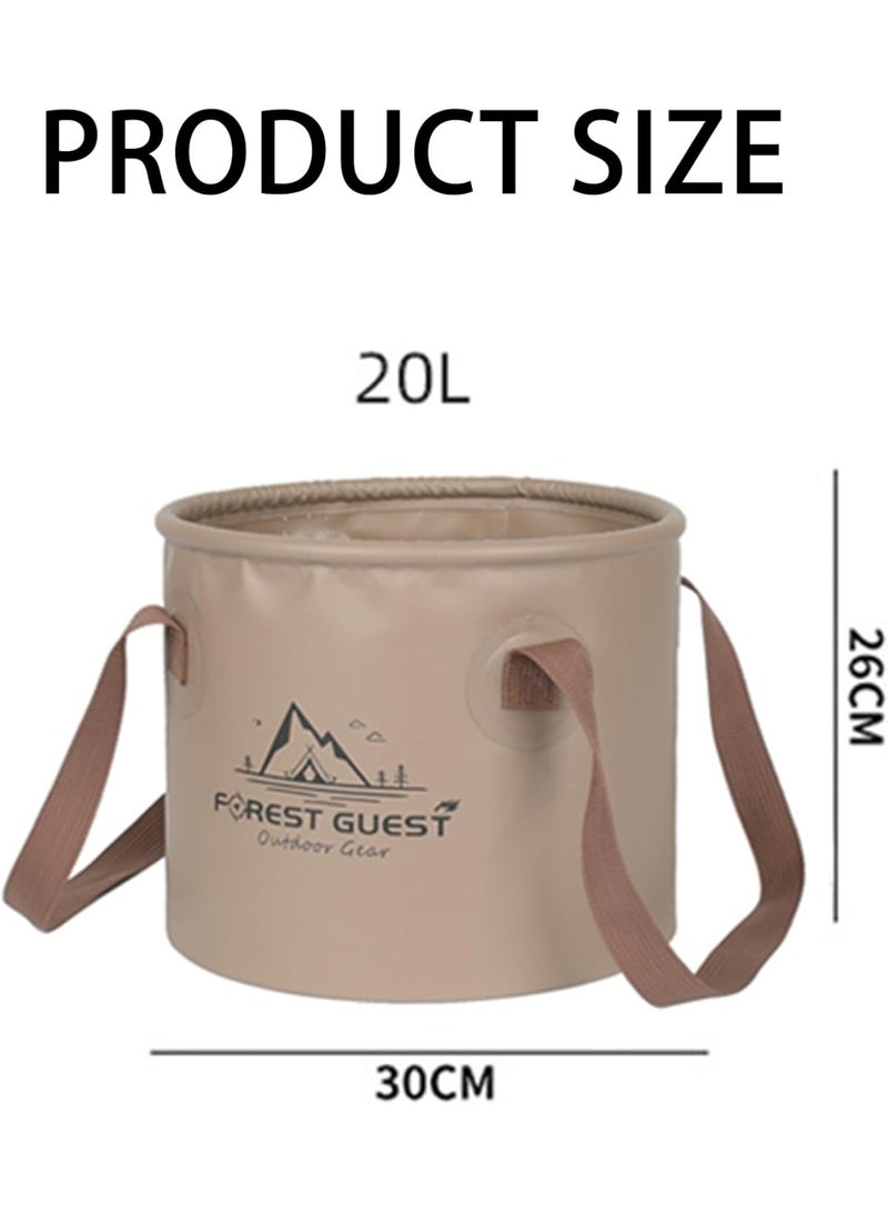 Forest Guest 2 Pack Foldable Water Bucket, 20L TPU Portable Camping Bucket with Handles, Khaki - Image 2