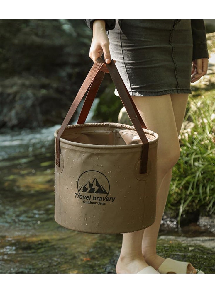 Forest Guest 2 Pack Foldable Water Bucket, 20L TPU Portable Camping Bucket with Handles, Khaki - Image 3