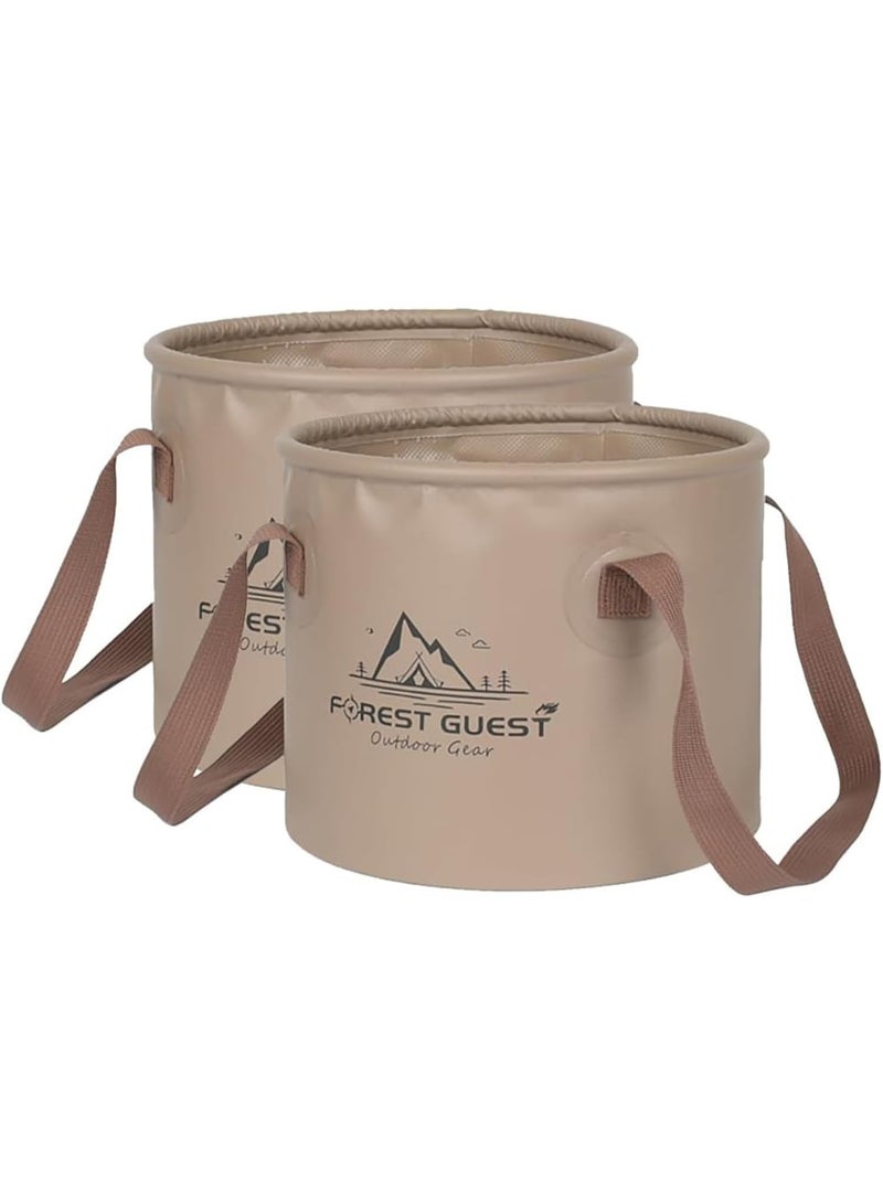 Forest Guest 2 Pack Foldable Water Bucket, 20L TPU Portable Camping Bucket with Handles, Khaki - Image 1