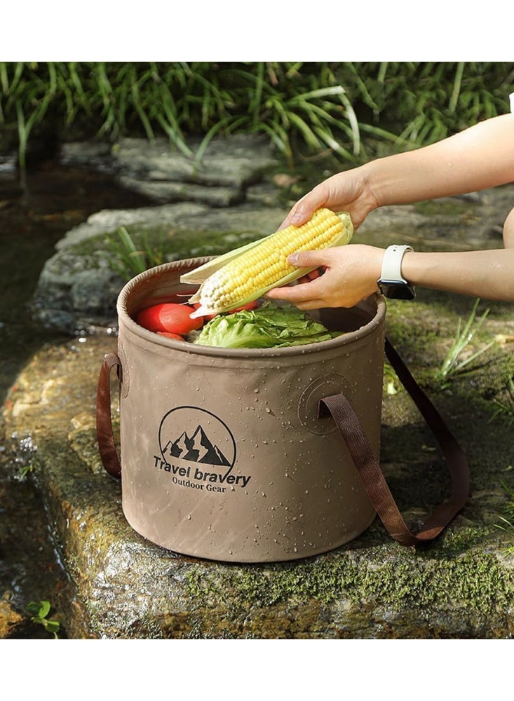 Forest Guest 2 Pack Foldable Water Bucket, 20L TPU Portable Camping Bucket with Handles, Khaki - Image 4