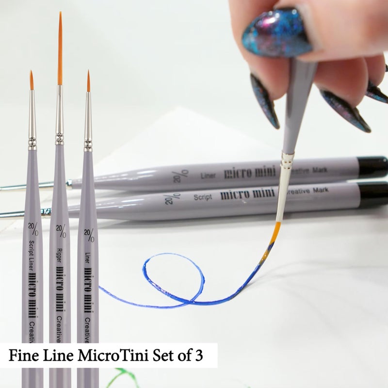 Creative Mark 3 Piece Micro Detail Paint Brush Set, Mini Paintbrushes for Acrylic, Watercolor, Oil, Face, Nail, Scale Model Painting & Line Drawing - Image 3
