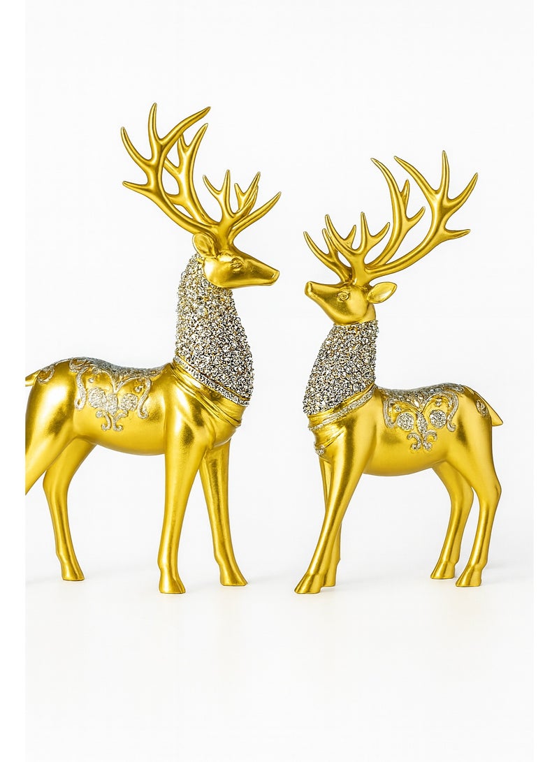 بيرام مجموعة الرنة الذهبية الفاخرة حجم كبير وصغير تماثيل رنة من الريزين مزينة بالكريستال ديكورات عيد الميلاد الراقية لزينة المنزل وعرض الطاولة والاحتفالات