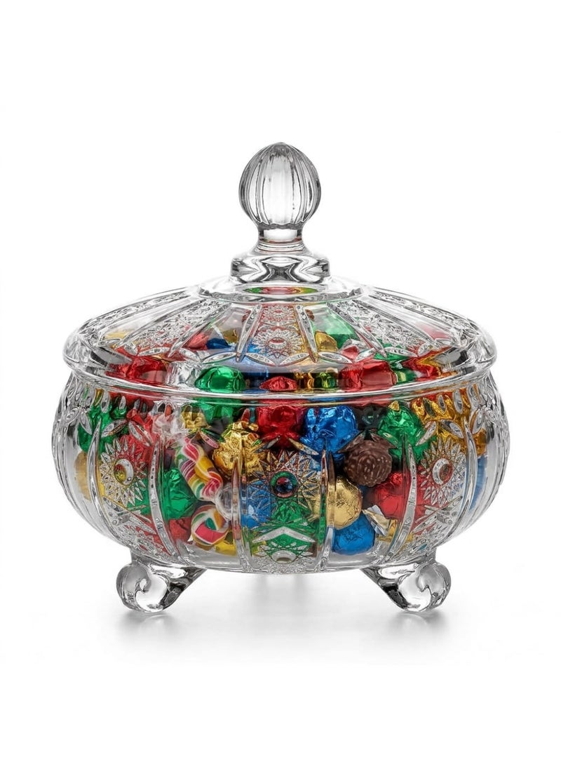 Bohemian Glass Candy Dish with Feet, Decorative Serving Bowl for Sweets and Nuts with Embossed Design, Elegant Tableware for Hosting - Transparent - Image 1