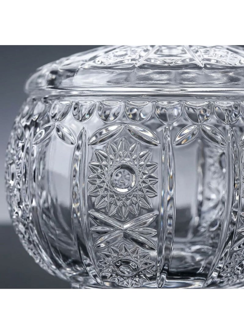 Bohemian Glass Candy Dish with Feet, Decorative Serving Bowl for Sweets and Nuts with Embossed Design, Elegant Tableware for Hosting - Transparent - Image 3